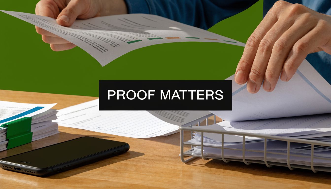 A close up view of professional hands reviewing legal documents and charts on a desk in an office.